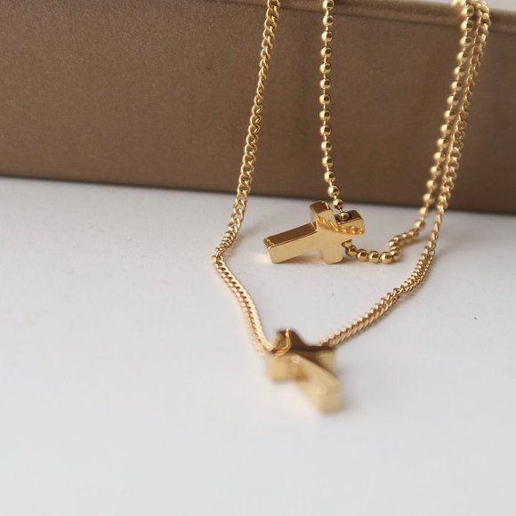 NEW 18K Gold Plated Double Layer Cross Necklace - Picture 8 of 10